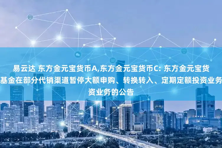 易云达 东方金元宝货币A,东方金元宝货币C: 东方金元宝货币市场基金在部分代销渠道暂停大额申购、转换转入、定期定额投资业务的公告