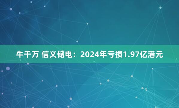 牛千万 信义储电：2024年亏损1.97亿港元